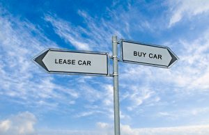 Road sign to lease and buy car