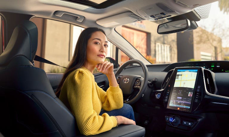 2022 Toyota Prius interior front infotainment with driver